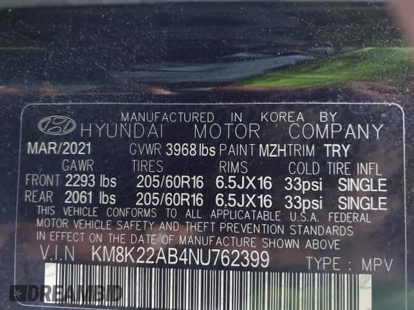 2022 Hyundai Kona SE z VIN KM8K22AB4NU762399, wystawiony jako IAAI lot #43146889 z przebiegiem 36 202 mil mil oraz . Historia ofert i sprzedaży dostępna na DreamBid. Obrazek 9.