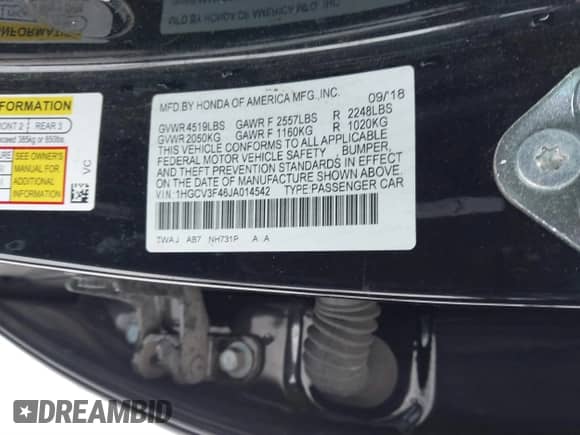 2018 Honda Accord EX z VIN 1HGCV3F46JA014542, wystawiony jako IAAI lot #41246331 z przebiegiem 129 987 mil mil oraz . Historia ofert i sprzedaży dostępna na DreamBid. Obrazek 9.