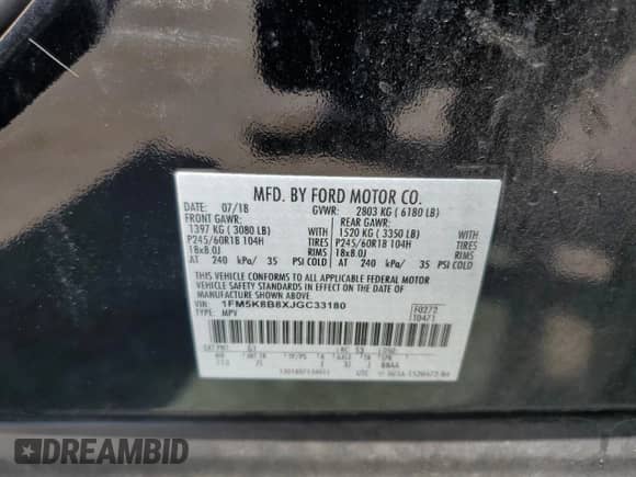 2018 Ford Explorer with VIN 1FM5K8B8XJGC33180, listed as a Copart auction lot 71273955 with 109,564 mi miles and Salvage title. Bid and sale history available at DreamBid. Image 13.