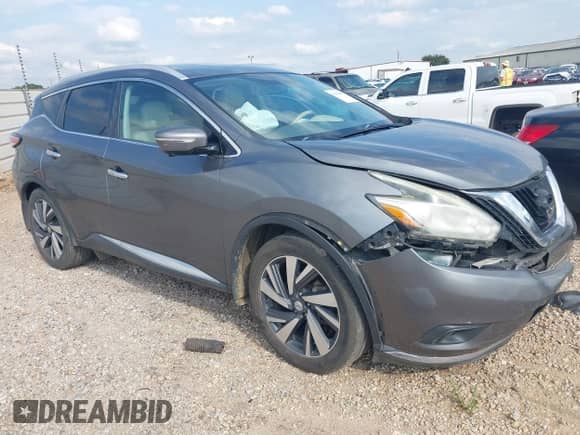 2015 Nissan Murano Platinum with VIN 5N1AZ2MG7FN209336, listed as a IAAI auction lot 43168882 with 170,560 mi miles and . Bid and sale history available at DreamBid. Image 1.