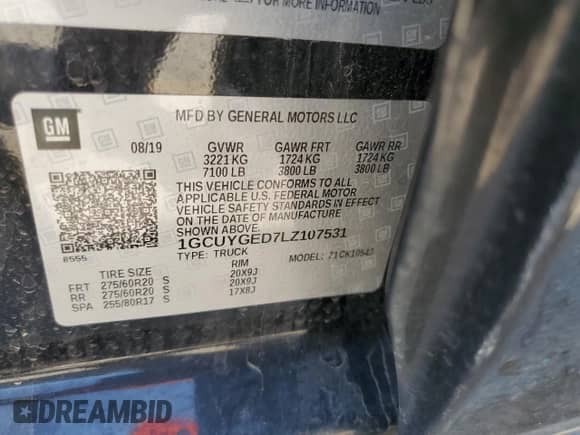 2020 Chevrolet Silverado 1500 LTZ с VIN 1GCUYGED7LZ107531, выставлен на аукционе Copart как лот 65821644 с пробегом 52 801 миль миль и Списание • Salvage title. История ставок и продаж доступна на DreamBid. Изображение 12.