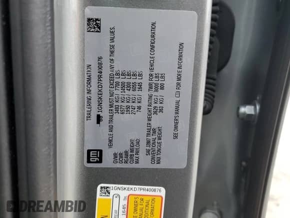 2023 Chevrolet Suburban RST z VIN 1GNSKEKD7PR400876, wystawiony jako Copart lot #84726094 z przebiegiem 17 741 mil mil oraz Szkoda całkowita • Salvage title. Historia ofert i sprzedaży dostępna na DreamBid. Obrazek 15.
