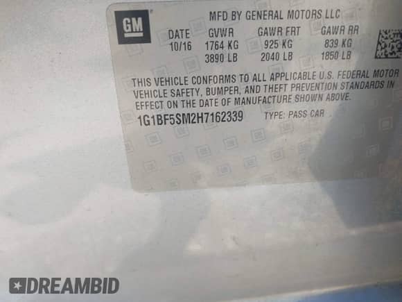 2017 Chevrolet Cruze Premier с VIN 1G1BF5SM2H7162339, выставлен на аукционе IAAI как лот 42439096 с пробегом 151 708 миль миль и . История ставок и продаж доступна на DreamBid. Изображение 9.