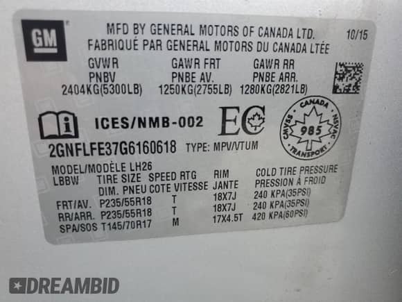 2016 Chevrolet Equinox LT with VIN 2GNFLFE37G6160618, listed as a Copart auction lot 59182965 with 47,548 mi miles and Non repairable. Bid and sale history available at DreamBid. Image 14.