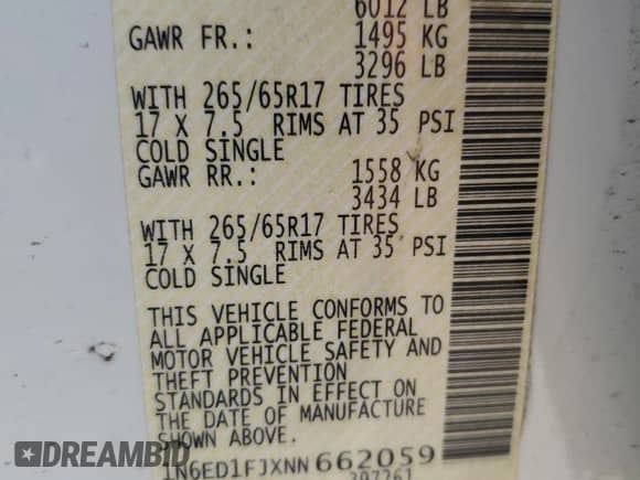 2022 Nissan Frontier SV with VIN 1N6ED1FJXNN662059, listed as a Copart auction lot 54148045 with 54,673 mi miles and Salvage title. Bid and sale history available at DreamBid. Image 12.