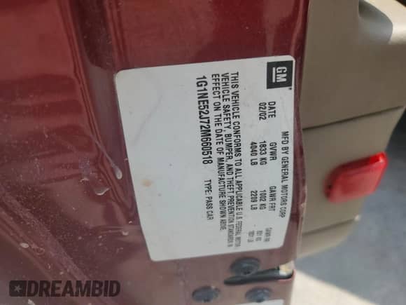 2002 Chevrolet Malibu LS с VIN 1G1NE52J72M660518, выставлен на аукционе Copart как лот 66131835 с пробегом Не указан миль и Списание • Salvage title. История ставок и продаж доступна на DreamBid. Изображение 12.