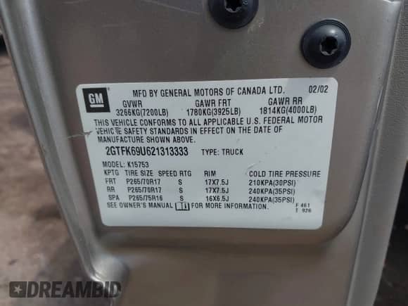 2002 GMC Sierra 1500 Denali z VIN 2GTFK69U621313333, wystawiony jako IAAI lot #42865188 z przebiegiem 200 820 mil mil oraz . Historia ofert i sprzedaży dostępna na DreamBid. Obrazek 9.