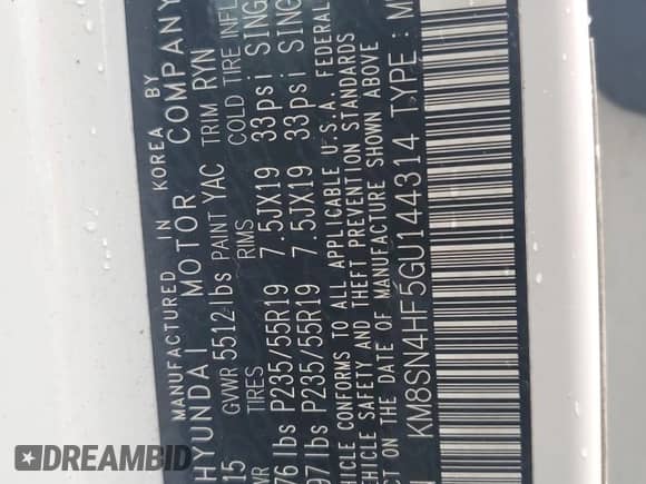 2016 Hyundai Santa Fe SE with VIN KM8SN4HF5GU144314, listed as a Copart auction lot 81198765 with 77,535 mi miles and Salvage title. Bid and sale history available at DreamBid. Image 14.