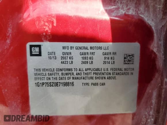 2014 Chevrolet Cruze Diesel с VIN 1G1P75SZ0E7198816, выставлен на аукционе Copart как лот 69533785 с пробегом 145 747 миль миль и Списание • Salvage title. История ставок и продаж доступна на DreamBid. Изображение 12.