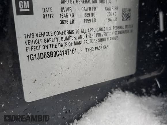 2012 Chevrolet Sonic LT с VIN 1G1JD6SB0C4147161, выставлен на аукционе Copart как лот 41803735 с пробегом Не указан миль и Чистый • Clean title. История ставок и продаж доступна на DreamBid. Изображение 14.