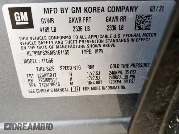 2021 Chevrolet TrailBlazer LT with VIN KL79MPS26MB161155, listed as a Copart auction lot 68667475 with 74,911 mi miles and Salvage title. Bid and sale history available at DreamBid. Image 13.