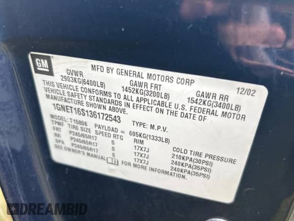 2003 Chevrolet TrailBlazer EXT LT z VIN 1GNET16S136172543, wystawiony jako Copart lot #71079825 z przebiegiem 193 815 mil mil oraz Czysty tytuł • Clean title. Historia ofert i sprzedaży dostępna na DreamBid. Obrazek 10.