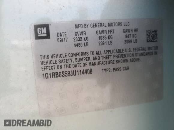 2018 Chevrolet Volt Premier z VIN 1G1RB6S58JU114408, wystawiony jako Copart lot #71112875 z przebiegiem 58 744 mil mil oraz Szkoda całkowita • Salvage title. Historia ofert i sprzedaży dostępna na DreamBid. Obrazek 13.