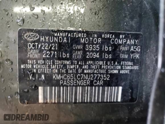 2022 Hyundai Ioniq Blue с VIN KMHC65LC7NU277352, выставлен на аукционе Copart как лот 46907554 с пробегом Не указан миль и . История ставок и продаж доступна на DreamBid. Изображение 12.