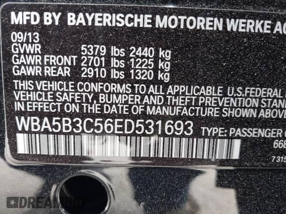 2014 BMW 5 Series 535i xDrive с VIN WBA5B3C56ED531693, выставлен на аукционе IAAI как лот 42585250 с пробегом 134 893 миль миль и . История ставок и продаж доступна на DreamBid. Изображение 9.