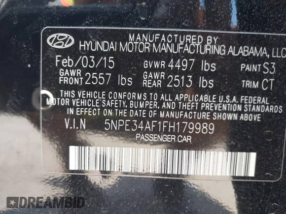 2015 Hyundai Sonata Sport z VIN 5NPE34AF1FH179989, wystawiony jako IAAI lot #42476250 z przebiegiem 141 822 mil mil oraz . Historia ofert i sprzedaży dostępna na DreamBid. Obrazek 9.