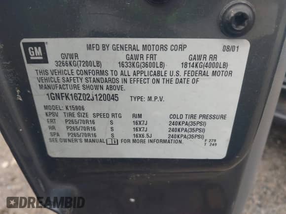 2002 Chevrolet Suburban LT с VIN 1GNFK16Z02J120045, выставлен на аукционе IAAI как лот 42633862 с пробегом 198 359 миль миль и . История ставок и продаж доступна на DreamBid. Изображение 9.