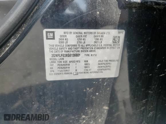 2016 Chevrolet Equinox LT with VIN 2GNFLFE3XG6136801, listed as a Copart auction lot 69071825 with 175,455 mi miles and Salvage title. Bid and sale history available at DreamBid. Image 13.