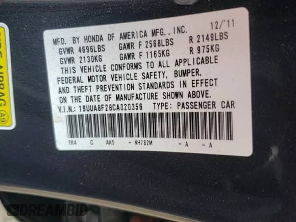 2012 Acura TL Auto с VIN 19UUA8F28CA020356, выставлен на аукционе Copart как лот 81593065 с пробегом 159 091 миль миль и Списание • Salvage title. История ставок и продаж доступна на DreamBid. Изображение 12.