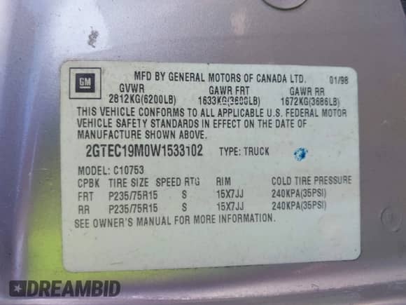 1998 GMC Sierra 1500 с VIN 2GTEC19M0W1533102, выставлен на аукционе IAAI как лот 42492913 с пробегом 300 337 миль миль и . История ставок и продаж доступна на DreamBid. Изображение 9.