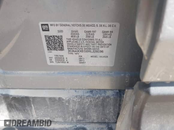 2024 Chevrolet Equinox Premier с VIN 3GNAXXEG0RL228196, выставлен на аукционе IAAI как лот 43068059 с пробегом 67 557 миль миль и . История ставок и продаж доступна на DreamBid. Изображение 9.