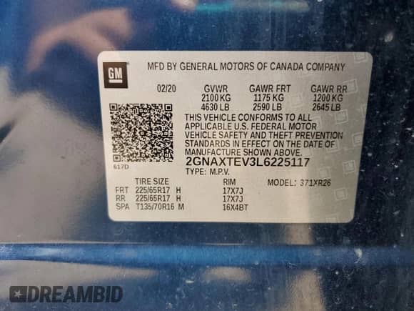 2020 Chevrolet Equinox LT с VIN 2GNAXTEV3L6225117, выставлен на аукционе Copart как лот 59484045 с пробегом 71 857 миль миль и Списание • Salvage title. История ставок и продаж доступна на DreamBid. Изображение 13.