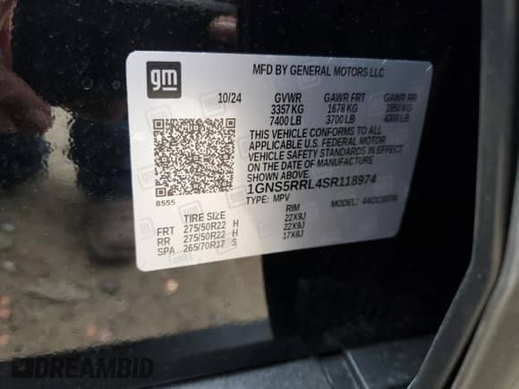2025 Chevrolet Tahoe с VIN 1GNS5RRL4SR118974, выставлен на аукционе Copart как лот 43064305 с пробегом 677 миль миль и Списание • Salvage title. История ставок и продаж доступна на DreamBid. Изображение 13.