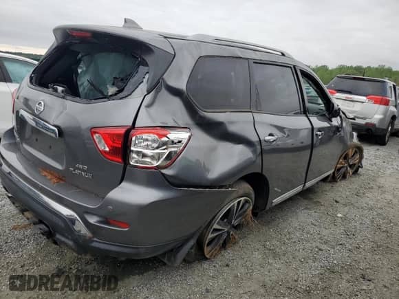2019 Nissan Pathfinder Platinum with VIN 5N1DR2MM6KC651274, listed as a Copart auction lot 52737215 with 37,459 mi miles and Salvage title. Bid and sale history available at DreamBid. Image 3.