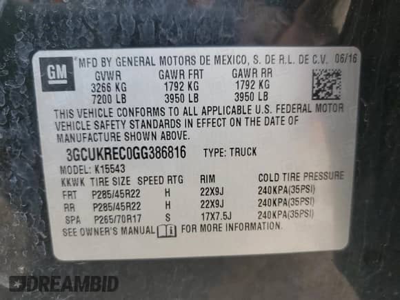 2016 Chevrolet Silverado 1500 LT with VIN 3GCUKREC0GG386816, listed as a Copart auction lot 52044055 with 149,146 mi miles and Salvage title. Bid and sale history available at DreamBid. Image 12.