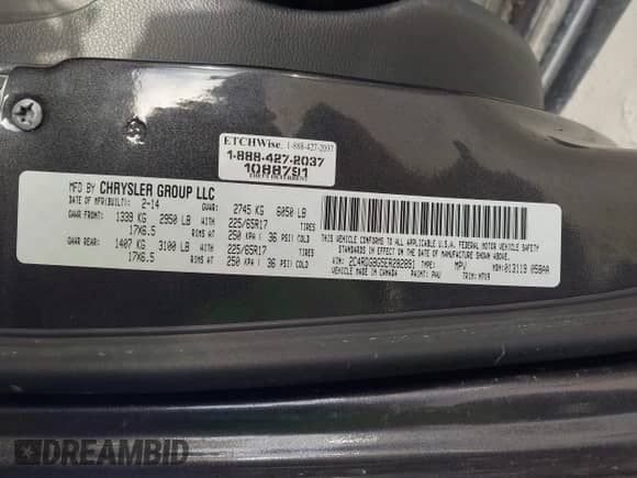 2014 Dodge Grand Caravan SE with VIN 2C4RDGBG5ER282891, listed as a IAAI auction lot 43380230 with 85,764 mi miles and . Bid and sale history available at DreamBid. Image 9.