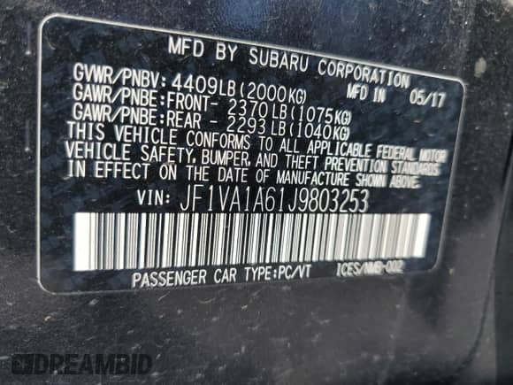 2018 Subaru WRX с VIN JF1VA1A61J9803253, выставлен на аукционе Copart как лот 70902075 с пробегом 77 789 миль миль и Списание • Salvage title. История ставок и продаж доступна на DreamBid. Изображение 12.