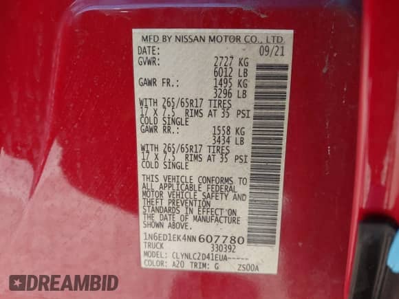 2022 Nissan Frontier Pro-4X с VIN 1N6ED1EK4NN607780, выставлен на аукционе IAAI как лот 41887336 с пробегом 43 684 миль миль и . История ставок и продаж доступна на DreamBid. Изображение 9.