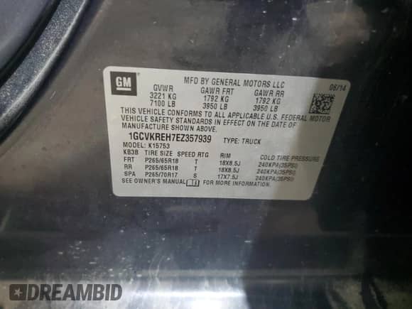 2014 Chevrolet Silverado 1500 LT z VIN 1GCVKREH7EZ357939, wystawiony jako Copart lot #83769545 z przebiegiem 266 458 mil mil oraz Czysty tytuł • Clean title. Historia ofert i sprzedaży dostępna na DreamBid. Obrazek 12.