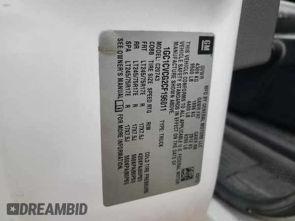 2012 Chevrolet Silverado 2500HD Work Truck z VIN 1GC1CVCG2CF196011, wystawiony jako Copart lot #41708455 z przebiegiem Nie podano mil oraz Szkoda całkowita • Salvage title. Historia ofert i sprzedaży dostępna na DreamBid. Obrazek 12.