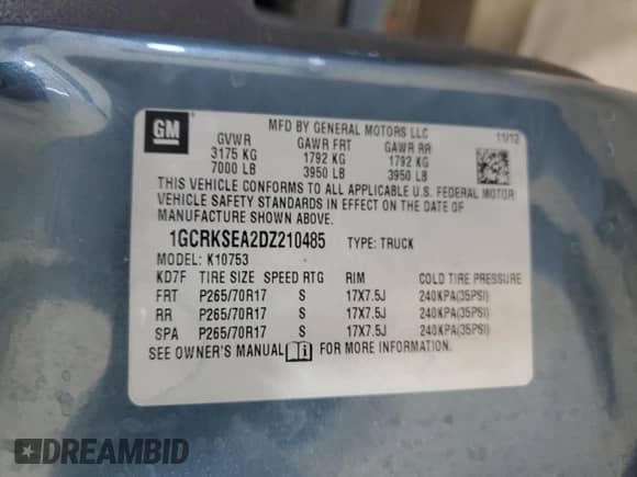 2013 Chevrolet Silverado 1500 LT z VIN 1GCRKSEA2DZ210485, wystawiony jako Copart lot #68909285 z przebiegiem 113 899 mil mil oraz Szkoda całkowita • Salvage title. Historia ofert i sprzedaży dostępna na DreamBid. Obrazek 12.