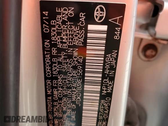 2014 Toyota Prius Two z VIN JTDKDTB3XE1569140, wystawiony jako Copart lot #85337755 z przebiegiem 129 826 mil mil oraz Szkoda całkowita • Salvage title. Historia ofert i sprzedaży dostępna na DreamBid. Obrazek 13.