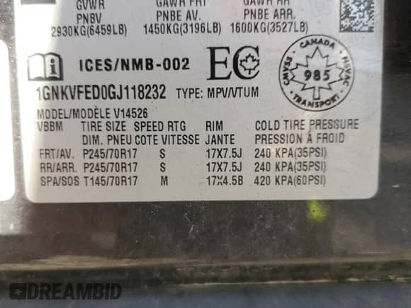 2016 Chevrolet Traverse LS z VIN 1GNKVFED0GJ118232, wystawiony jako Copart lot #84430135 z przebiegiem 199 703 mil mil oraz Szkoda całkowita • Salvage title. Historia ofert i sprzedaży dostępna na DreamBid. Obrazek 14.