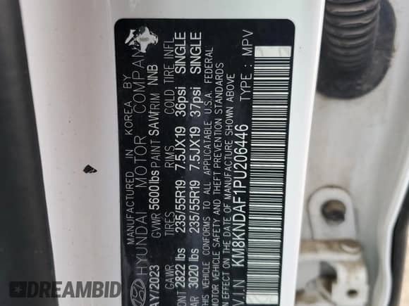 2023 Hyundai Ioniq 5 SEL с VIN KM8KNDAF1PU206446, выставлен на аукционе Copart как лот 46683625 с пробегом Не указан миль и Списание • Salvage title. История ставок и продаж доступна на DreamBid. Изображение 12.