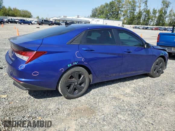 2021 Hyundai Elantra Blue with VIN KMHLM4AJ5MU009917, listed as a Copart auction lot 70347135 with 93,832 mi miles and Salvage title. Bid and sale history available at DreamBid. Image 3.