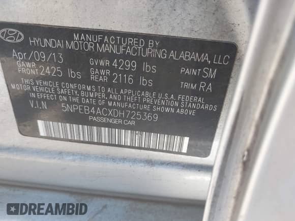 2013 Hyundai Sonata GLS z VIN 5NPEB4ACXDH725369, wystawiony jako IAAI lot #43543708 z przebiegiem 142 680 mil mil oraz . Historia ofert i sprzedaży dostępna na DreamBid. Obrazek 9.