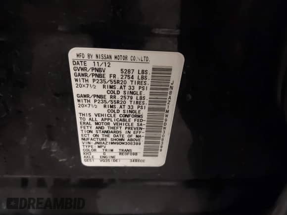 2013 Nissan Murano S с VIN JN8AZ1MW9DW308399, выставлен на аукционе IAAI как лот 42386410 с пробегом 136 774 миль миль и . История ставок и продаж доступна на DreamBid. Изображение 9.