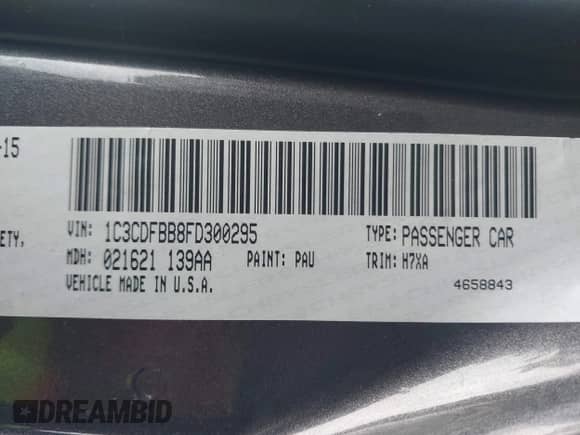 2015 Dodge Dart SXT with VIN 1C3CDFBB8FD300295, listed as a IAAI auction lot 42018451 with 166,526 mi miles and . Bid and sale history available at DreamBid. Image 9.