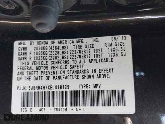 2014 Honda CR-V EX-L с VIN 5J6RM4H7XEL018199, выставлен на аукционе IAAI как лот 42977106 с пробегом 214 678 миль миль и . История ставок и продаж доступна на DreamBid. Изображение 9.