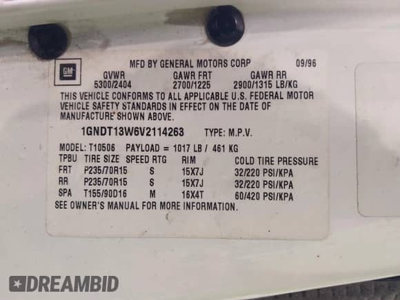 1997 Chevrolet Blazer LS z VIN 1GNDT13W6V2114263, wystawiony jako IAAI lot #43132459 z przebiegiem 132 964 mil mil oraz . Historia ofert i sprzedaży dostępna na DreamBid. Obrazek 9.