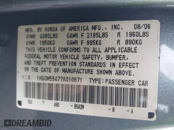 2007 Honda Accord LX с VIN 1HGCM55477A010671, выставлен на аукционе IAAI как лот 41968222 с пробегом 236 887 миль миль и . История ставок и продаж доступна на DreamBid. Изображение 9.