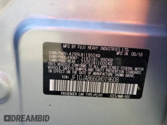 2016 Subaru Impreza Premium with VIN JF1GJAB66GH019608, listed as a Copart auction lot 87301275 with 76,284 mi miles and Salvage title. Bid and sale history available at DreamBid. Image 13.