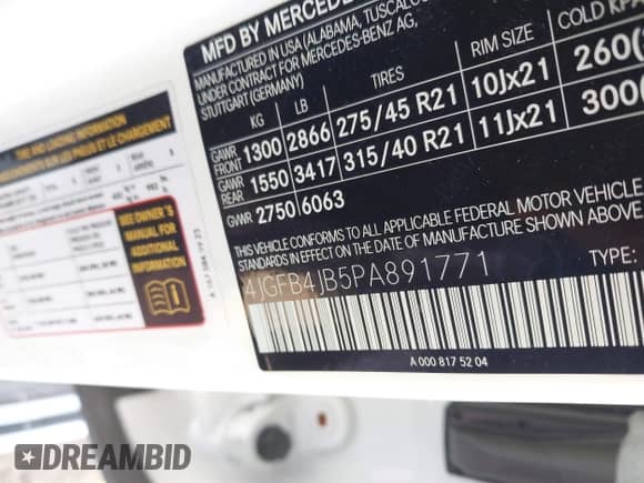 2023 Mercedes-Benz GLE 350 with VIN 4JGFB4JB5PA891771, listed as a IAAI auction lot 42040193 with 77,180 mi miles and . Bid and sale history available at DreamBid. Image 9.