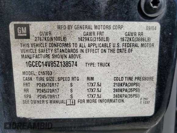 2005 Chevrolet Silverado 1500 Work Truck z VIN 1GCEC14V85Z138574, wystawiony jako Copart lot #59413614 z przebiegiem Nie podano mil oraz Szkoda całkowita • Salvage title. Historia ofert i sprzedaży dostępna na DreamBid. Obrazek 12.