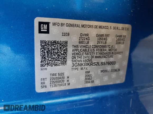 2020 Chevrolet Blazer RS с VIN 3GNKBKRS2LS576003, выставлен на аукционе Copart как лот 63751715 с пробегом 82 895 миль миль и Списание • Salvage title. История ставок и продаж доступна на DreamBid. Изображение 13.