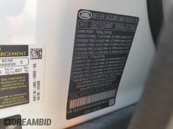 2022 Land Rover Range Rover Sport HSE Silver Edition z VIN SALWR2SU8NA212425, wystawiony jako Copart lot #62478005 z przebiegiem 51 041 mil mil oraz Szkoda całkowita • Salvage title. Historia ofert i sprzedaży dostępna na DreamBid. Obrazek 12.